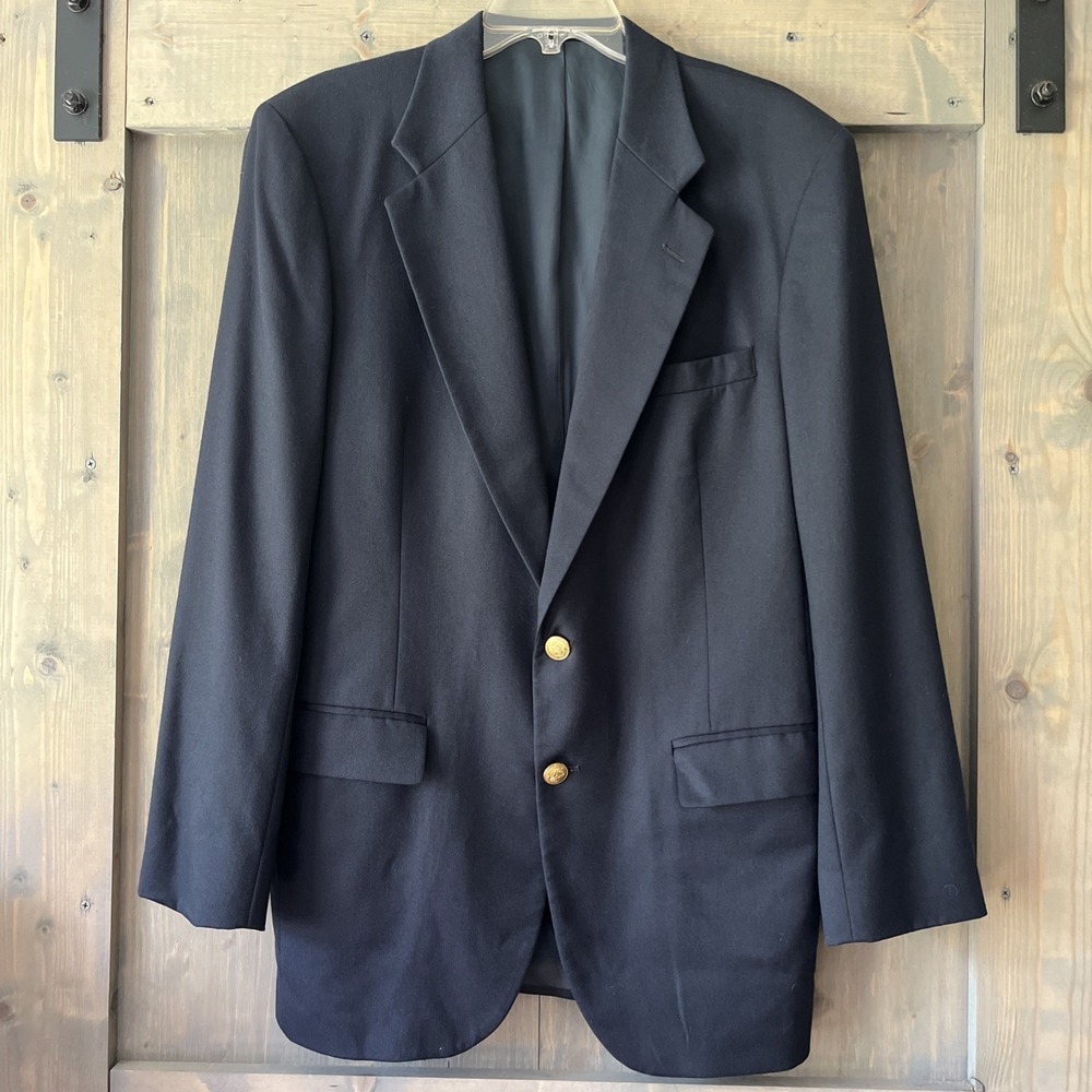 Vintage Stanley Blacker Navy Blue Gold Button Sport Coat Size 40L